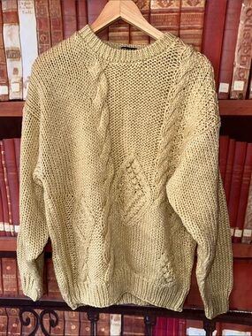 Vintage Peter England Handmade Cable Knit Fisherman Sweater Cream Small